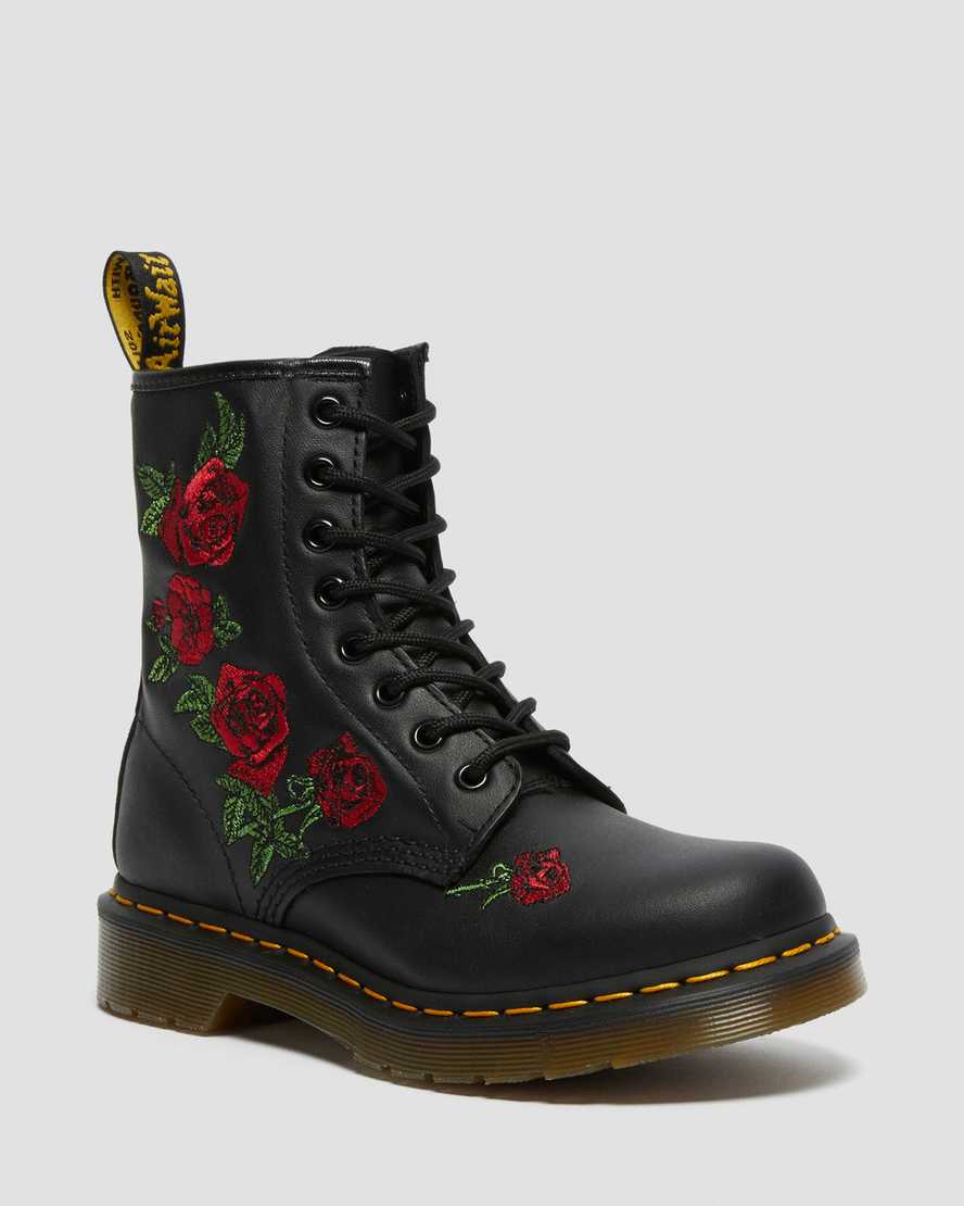 Dr. Martens 1460 Vonda Floral Nahka Naisten Nauhalliset Nilkkurit - Mustat Nilkkurit [360-EJBOKG]